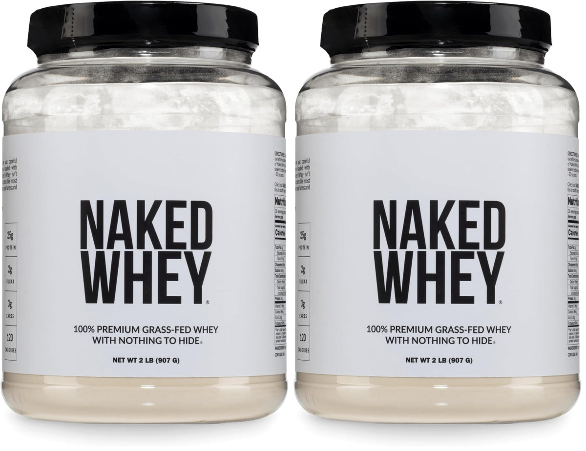 NAKED Whey 2LB 100% Grass Fed Whey Protein Powder - Only 1 Ingredient, Unflavored Whey Protein, NSF Certified, Undenatured, Gluten Free, Soy Free, No GMOs, No Preservatives