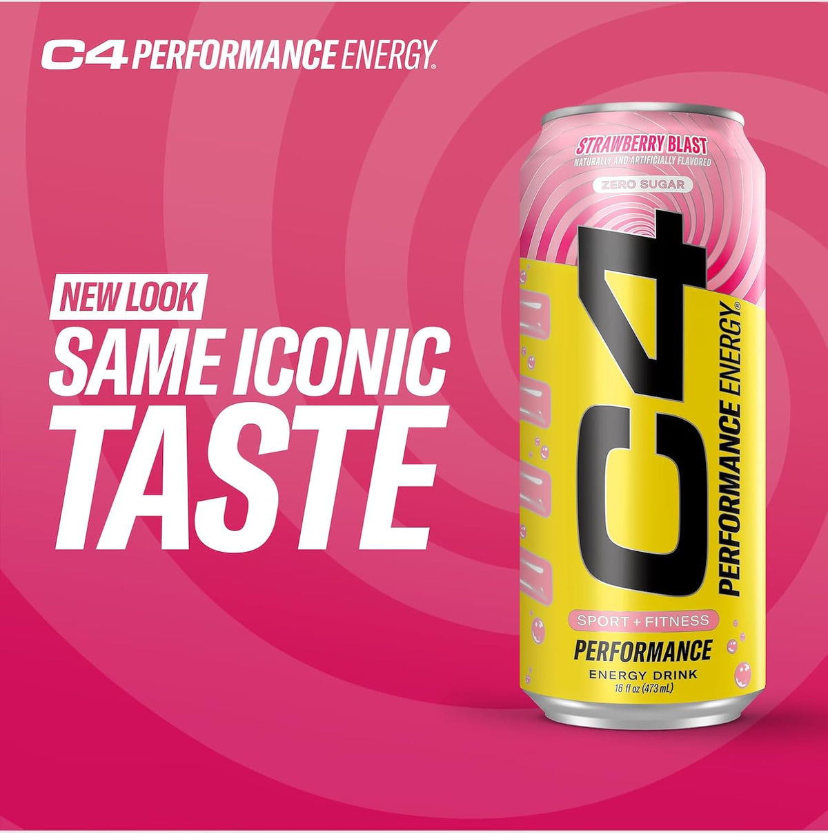C4 Performance Energy Drink | Strawberry Blast | Zero Sugar Carbonated Preworkout Energy | 200mg Caffeine with Beta Alanine | 16 Fl Oz (24 Pack)