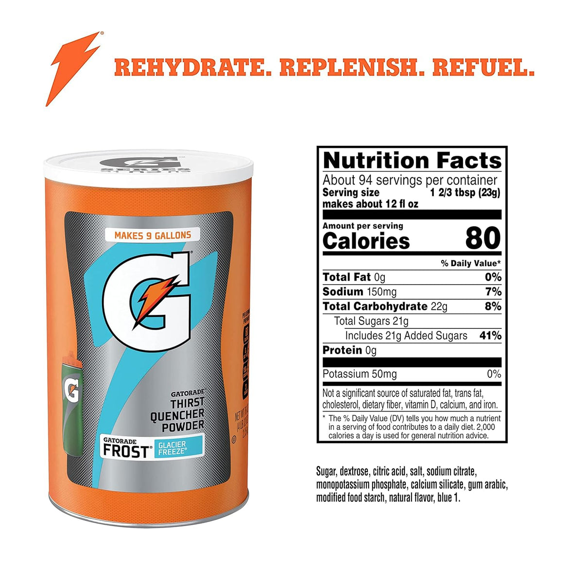 Gatorade Thirst Quencher Powder, Frost Glacier Freeze, 76.5 Ounce, Pack of 2