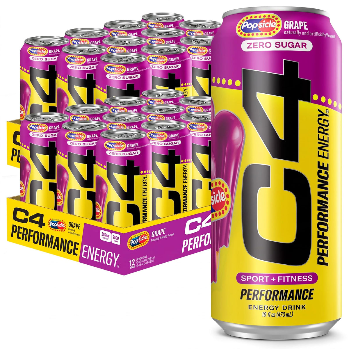 C4 Performance Energy Drink | Strawberry Blast | Zero Sugar Carbonated Preworkout Energy | 200mg Caffeine with Beta Alanine | 16 Fl Oz (24 Pack)