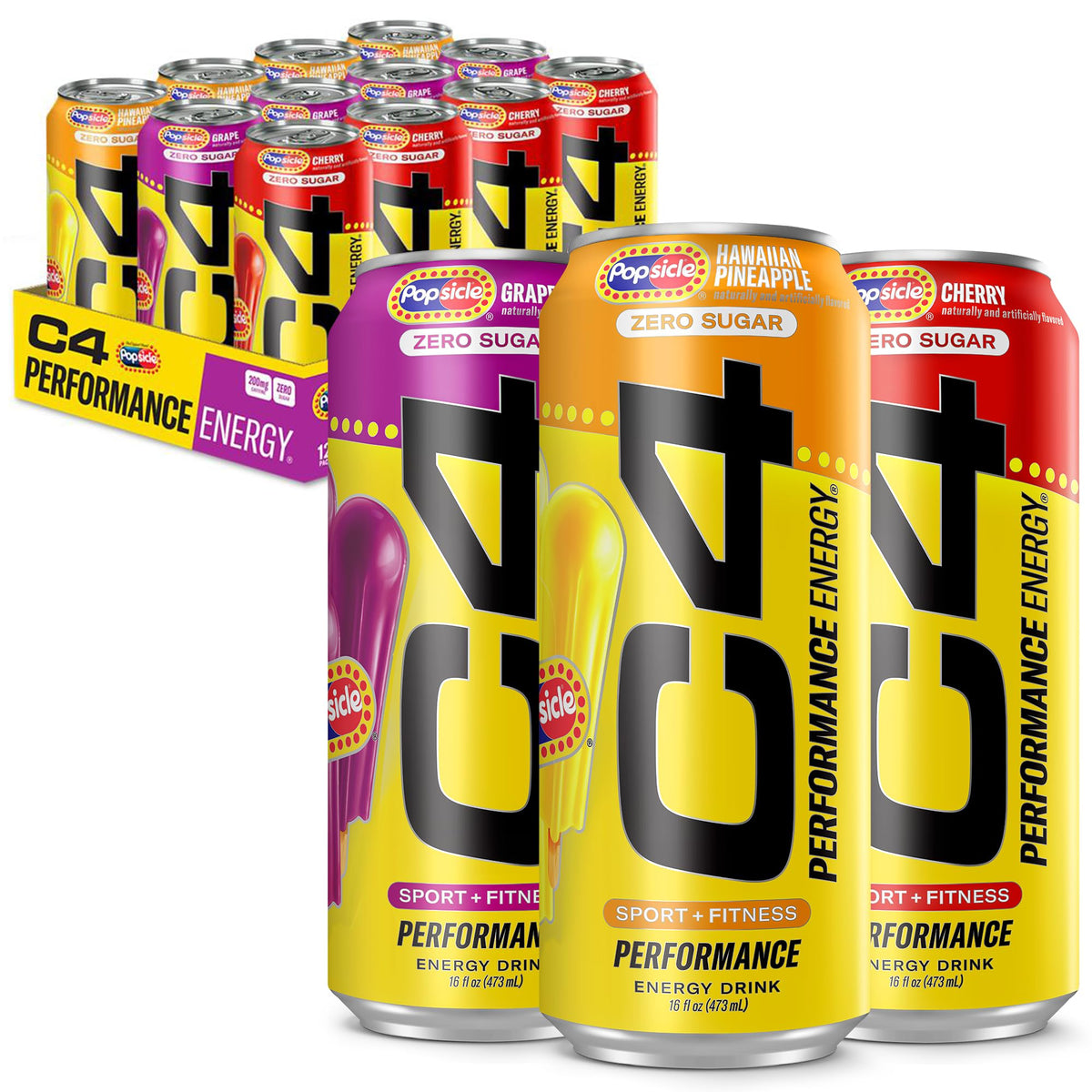 C4 Performance Energy Drink | Strawberry Blast | Zero Sugar Carbonated Preworkout Energy | 200mg Caffeine with Beta Alanine | 16 Fl Oz (24 Pack)