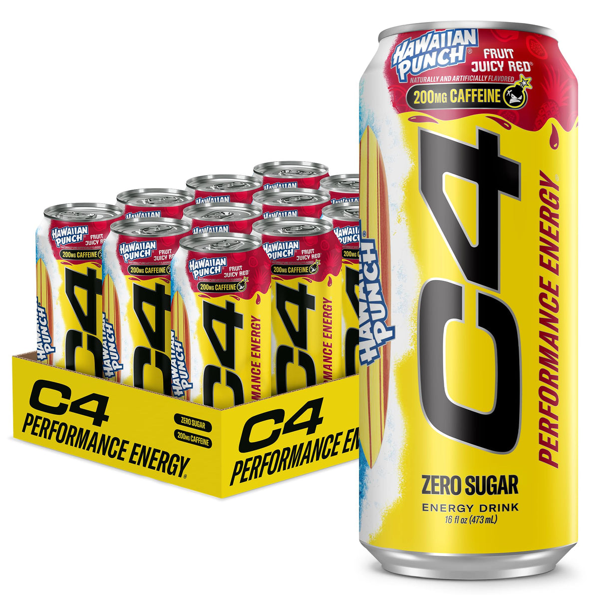 C4 Performance Energy Drink | Strawberry Blast | Zero Sugar Carbonated Preworkout Energy | 200mg Caffeine with Beta Alanine | 16 Fl Oz (24 Pack)
