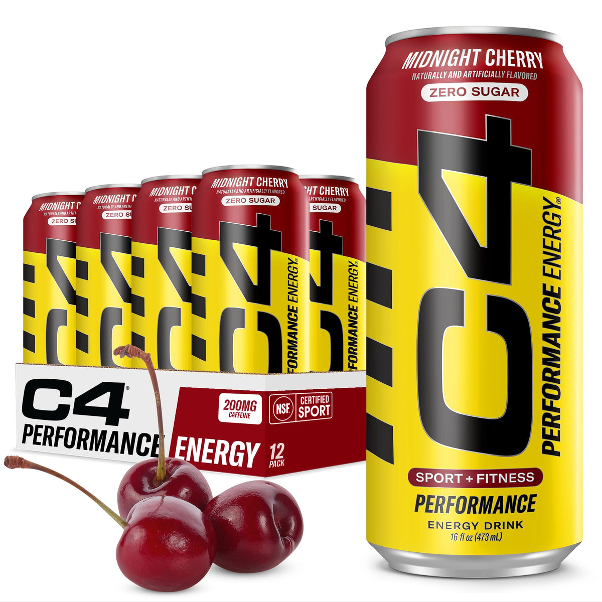 C4 Performance Energy Drink | Strawberry Blast | Zero Sugar Carbonated Preworkout Energy | 200mg Caffeine with Beta Alanine | 16 Fl Oz (24 Pack)