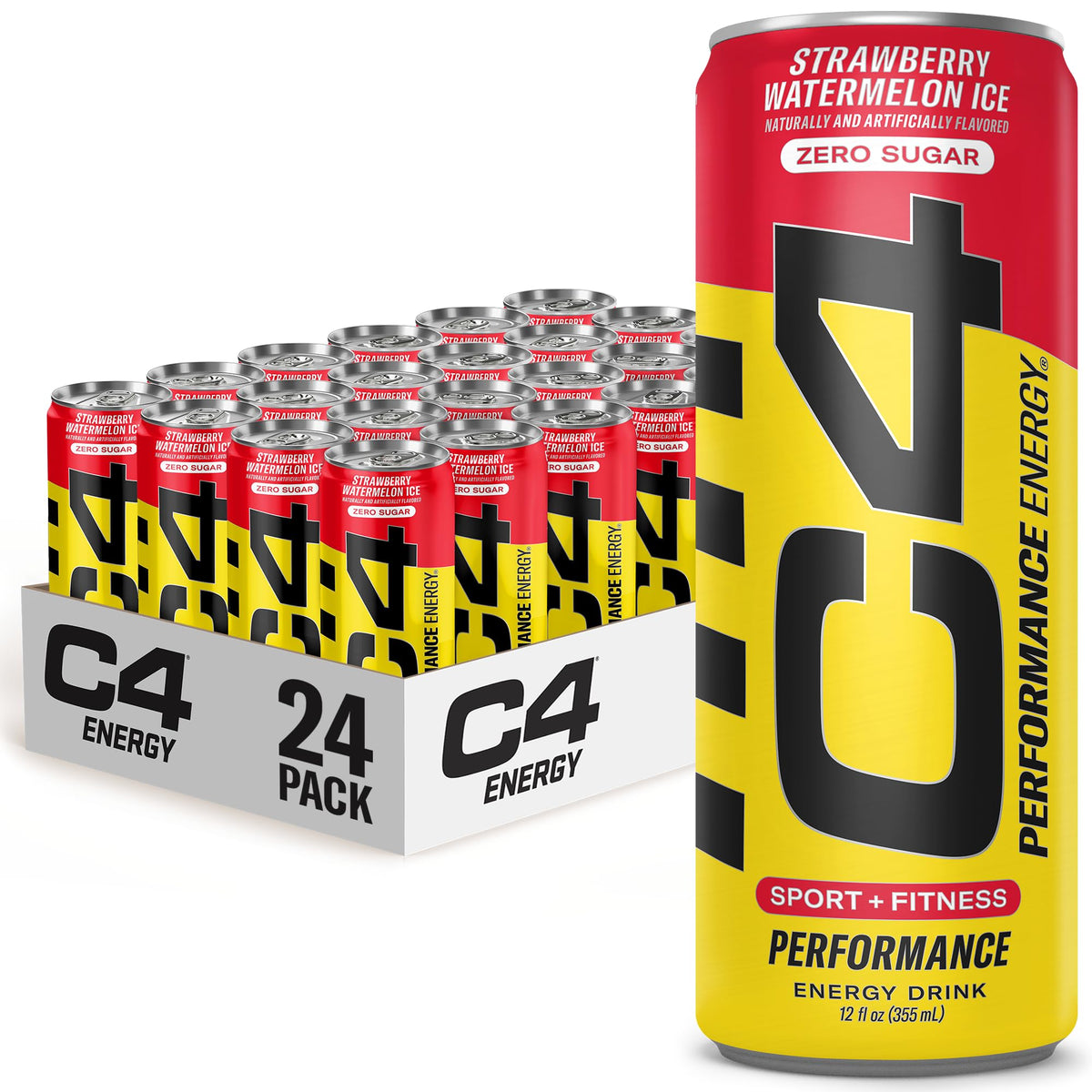 C4 Performance Energy Drink | Strawberry Blast | Zero Sugar Carbonated Preworkout Energy | 200mg Caffeine with Beta Alanine | 16 Fl Oz (24 Pack)
