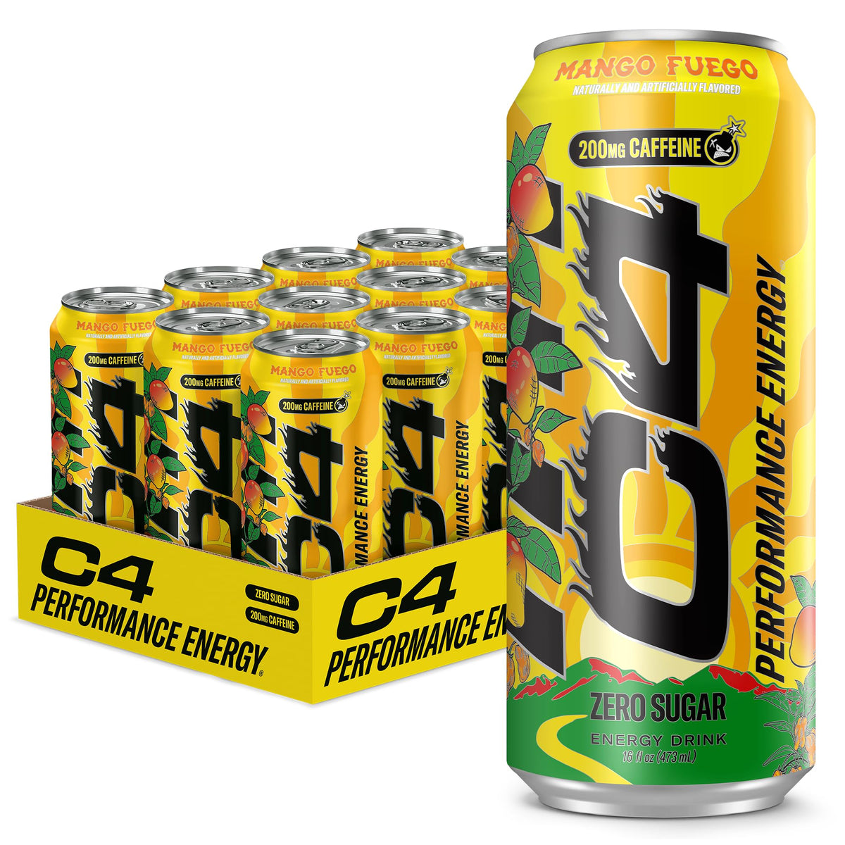 C4 Performance Energy Drink | Strawberry Blast | Zero Sugar Carbonated Preworkout Energy | 200mg Caffeine with Beta Alanine | 16 Fl Oz (24 Pack)