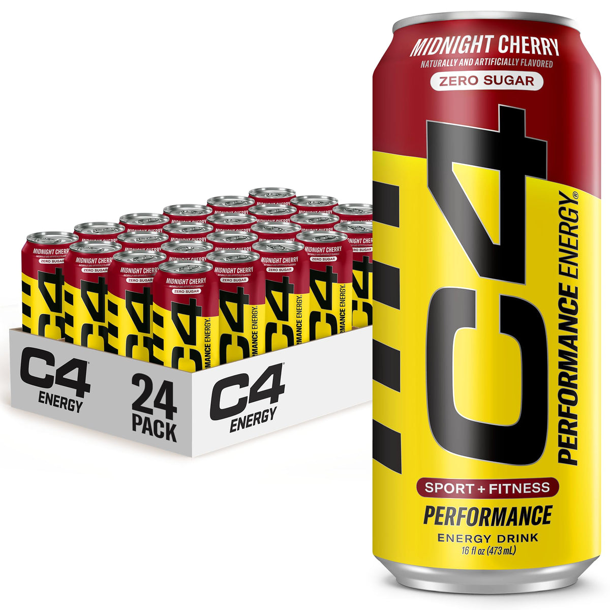 C4 Performance Energy Drink | Strawberry Blast | Zero Sugar Carbonated Preworkout Energy | 200mg Caffeine with Beta Alanine | 16 Fl Oz (24 Pack)