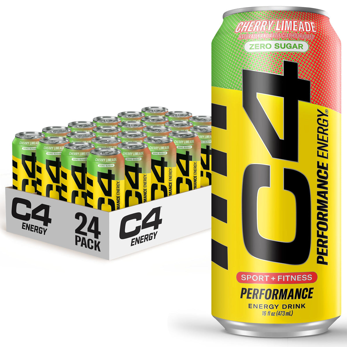C4 Performance Energy Drink | Strawberry Blast | Zero Sugar Carbonated Preworkout Energy | 200mg Caffeine with Beta Alanine | 16 Fl Oz (24 Pack)