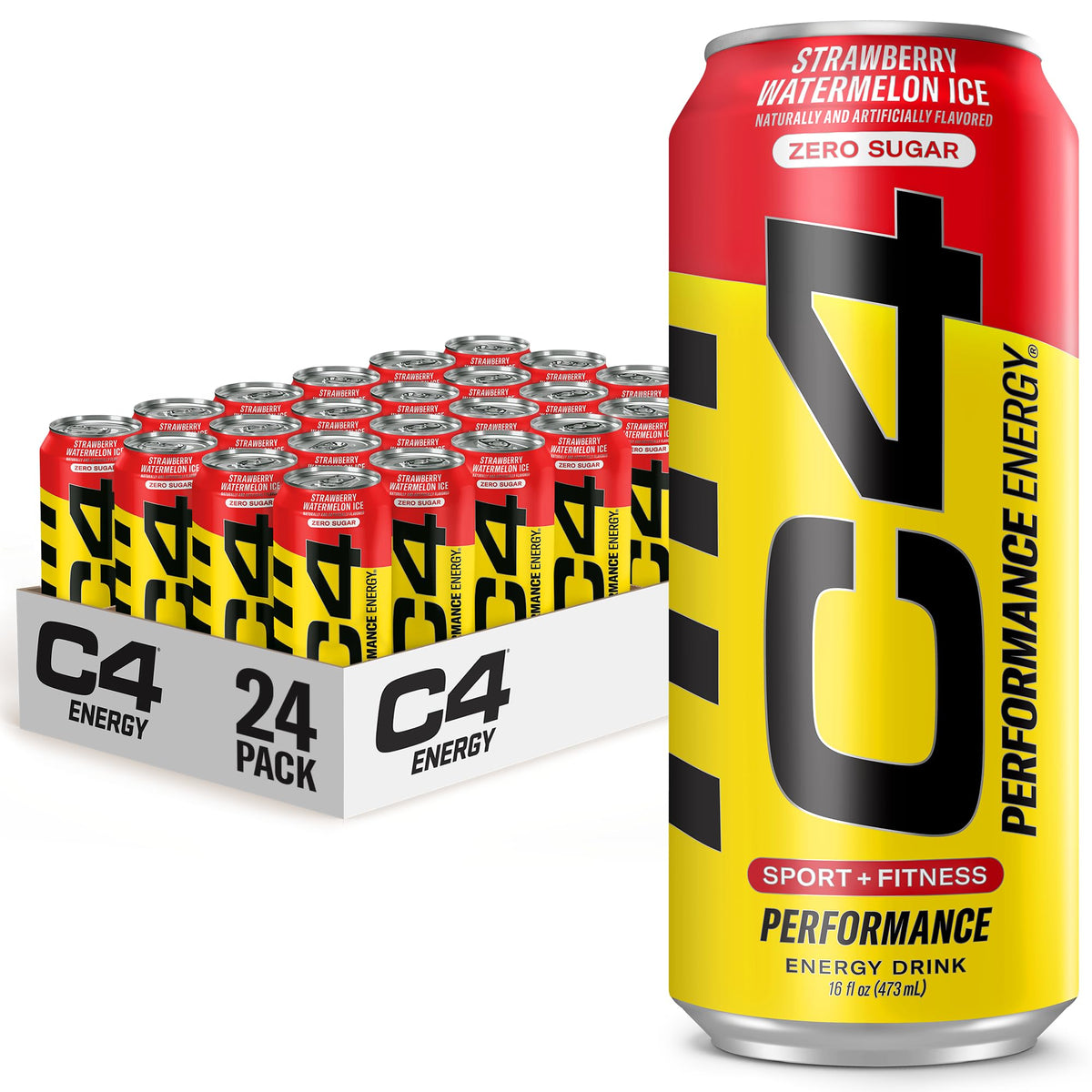 C4 Performance Energy Drink | Strawberry Blast | Zero Sugar Carbonated Preworkout Energy | 200mg Caffeine with Beta Alanine | 16 Fl Oz (24 Pack)