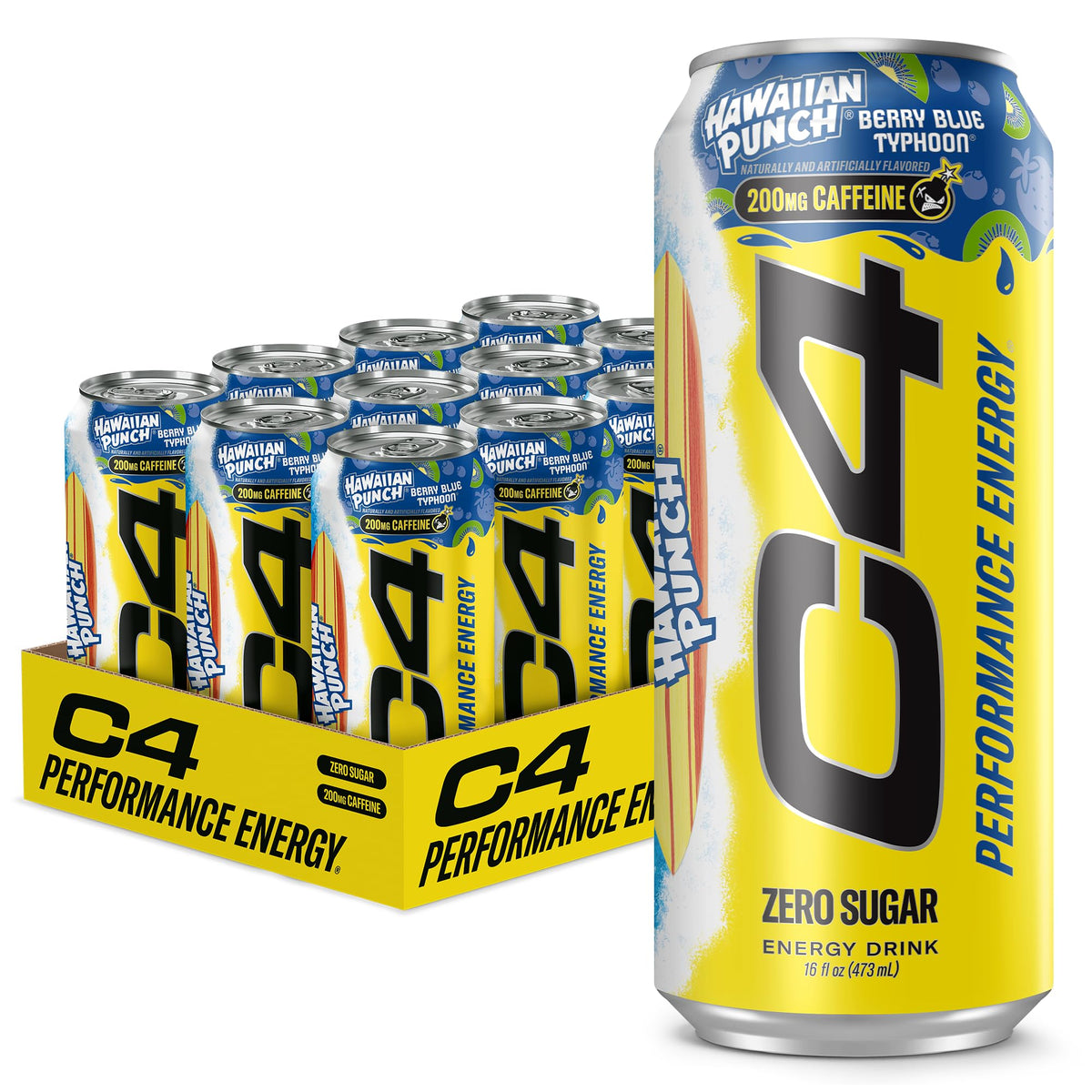 C4 Performance Energy Drink | Strawberry Blast | Zero Sugar Carbonated Preworkout Energy | 200mg Caffeine with Beta Alanine | 16 Fl Oz (24 Pack)