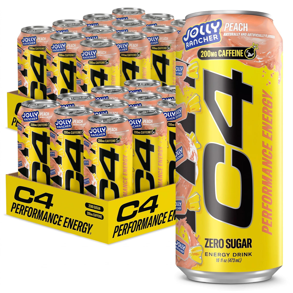 C4 Performance Energy Drink | Strawberry Blast | Zero Sugar Carbonated Preworkout Energy | 200mg Caffeine with Beta Alanine | 16 Fl Oz (24 Pack)