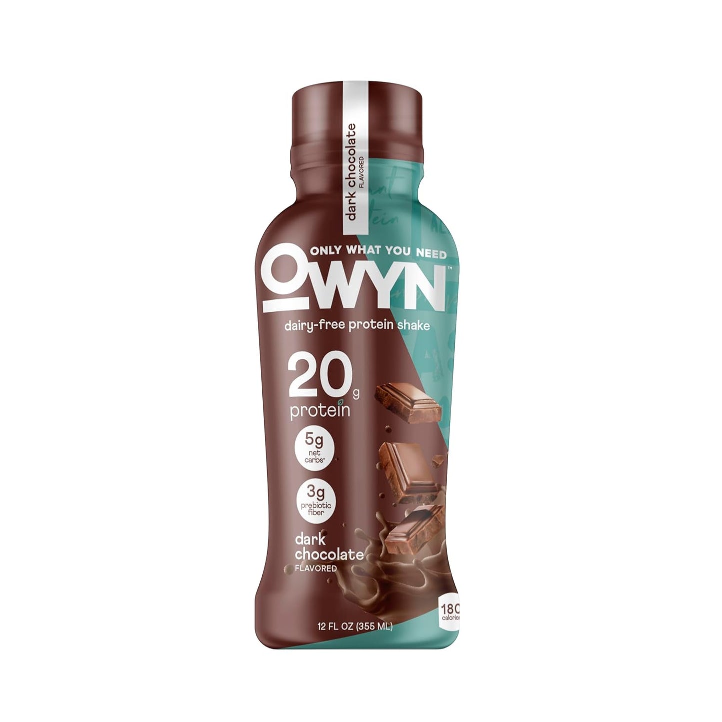 OWYN Only What You Need Dark Chocolate Flavored Protein Shake, 20g Protein, 4g Sugar, 3g Fiber, Dairy Free, Plant Based Protein Drink 12 Count