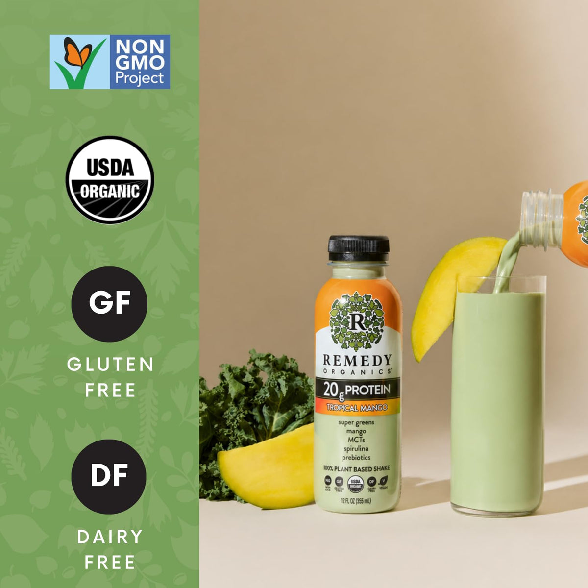 Remedy Organics Tropical Mango 12-Pack | Plant Based 16g Protein Shakes, Ready to Drink | USDA Organic, Gluten Free, Dairy Free, Soy Free