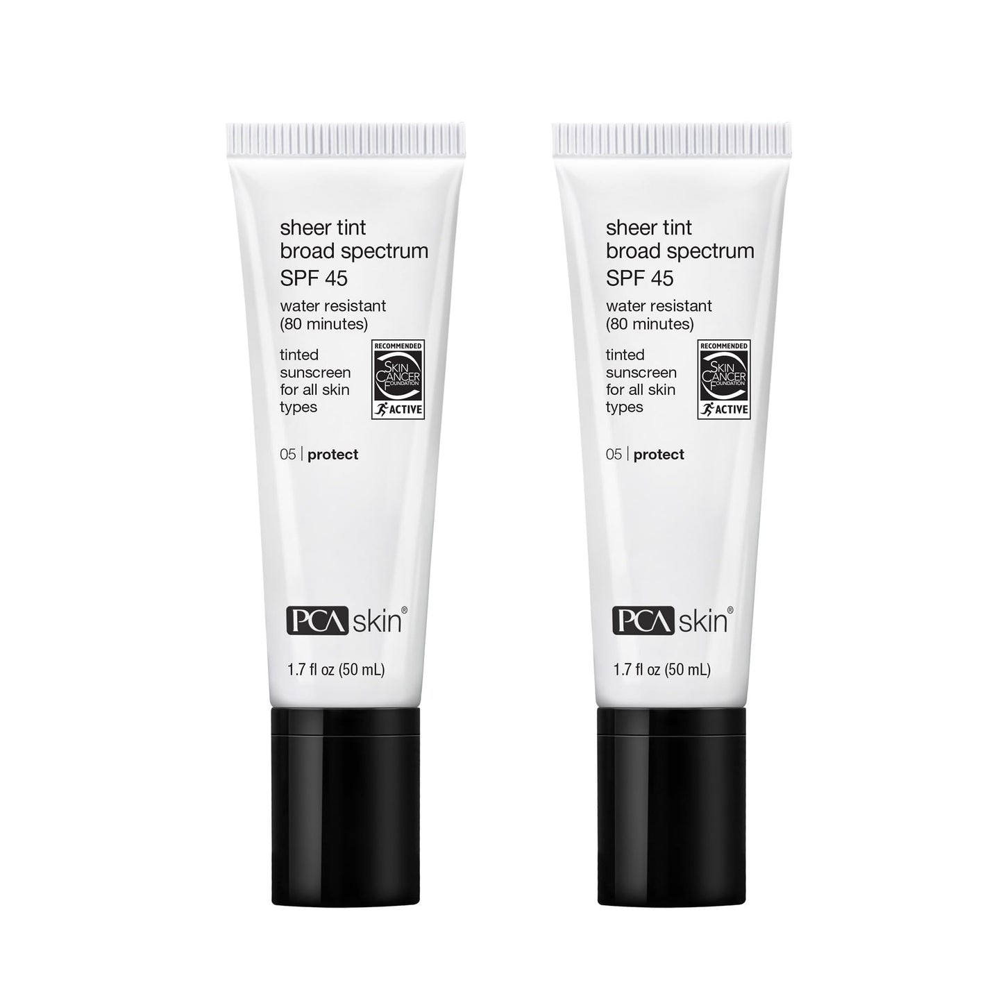 PCA SKIN Sheer Tint Broad Spectrum SPF 45 - Universally-Tinted Water-Resistant Hydrating Sunscreen for Use Alone or Under Foundation & Makeup (1.7 fl oz), 2 Pack