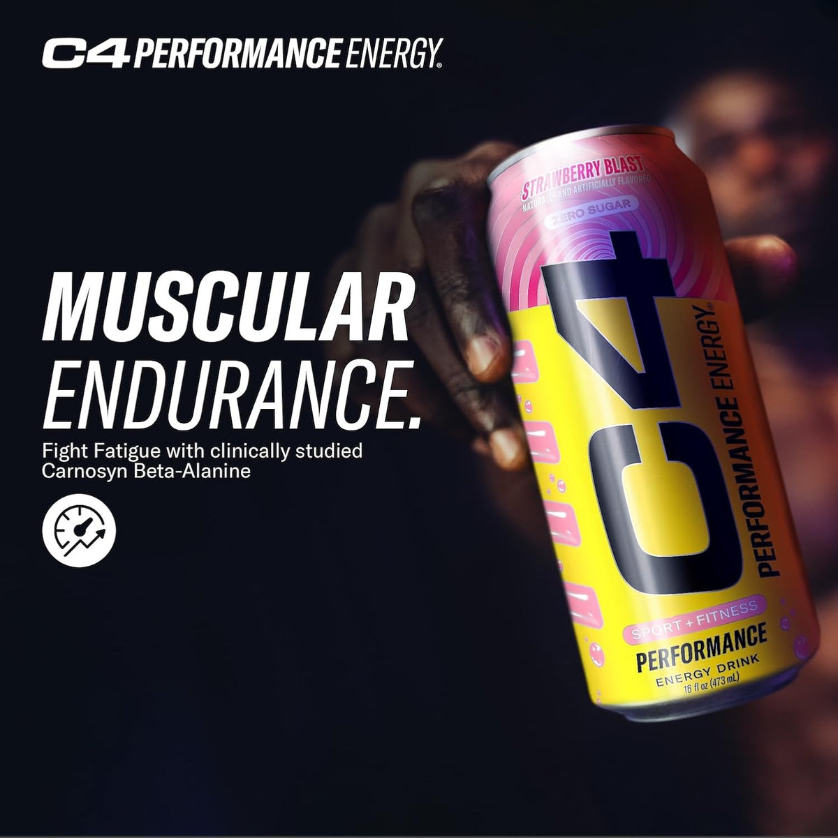 C4 Performance Energy Drink | Strawberry Blast | Zero Sugar Carbonated Preworkout Energy | 200mg Caffeine with Beta Alanine | 16 Fl Oz (24 Pack)