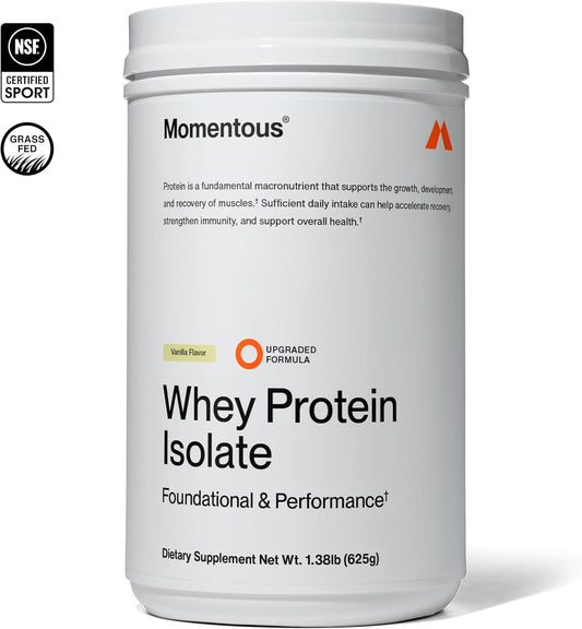 Momentous Grass-Fed Whey Protein Isolate Powder, 20g, Vanilla