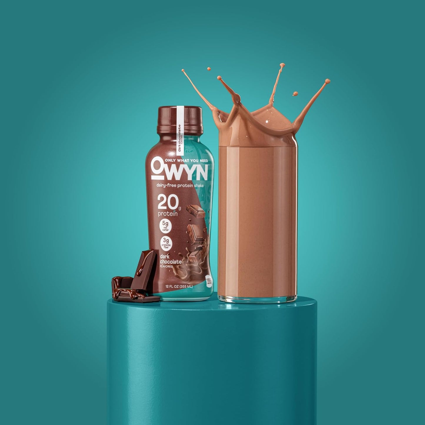 OWYN Only What You Need Dark Chocolate Flavored Protein Shake, 20g Protein, 4g Sugar, 3g Fiber, Dairy Free, Plant Based Protein Drink 12 Count