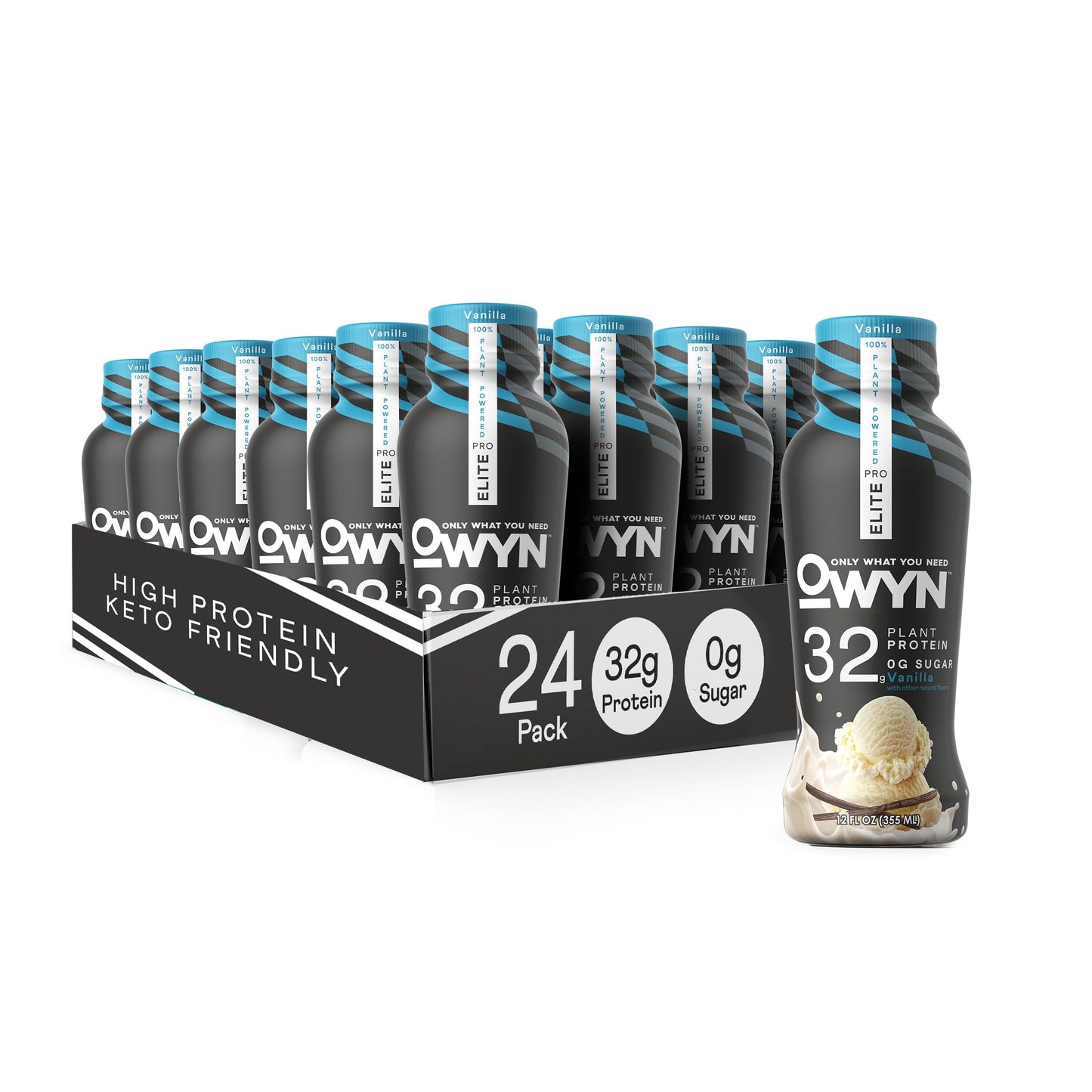 OWYN Only What You Need Dark Chocolate Flavored Protein Shake, 20g Protein, 4g Sugar, 3g Fiber, Dairy Free, Plant Based Protein Drink 12 Count