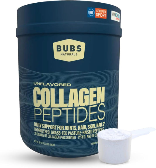 BUBS Naturals Collagen Peptides Powder, Collagen for Women & Men, Hydrolyzed Peptides, Unflavored Pasture Raised Grass Fed, Paleo Keto Friendly, Supports Hair Skin & Joint Health (20 oz) 28 Servings