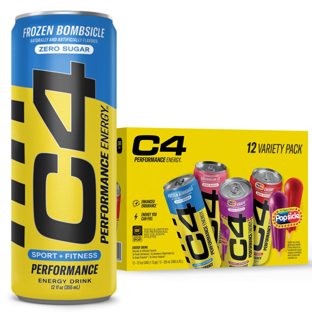 C4 Performance Energy Drink | Strawberry Blast | Zero Sugar Carbonated Preworkout Energy | 200mg Caffeine with Beta Alanine | 16 Fl Oz (24 Pack)