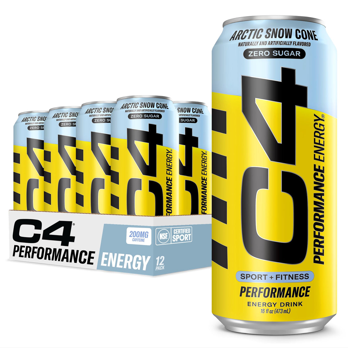 C4 Performance Energy Drink | Strawberry Blast | Zero Sugar Carbonated Preworkout Energy | 200mg Caffeine with Beta Alanine | 16 Fl Oz (24 Pack)