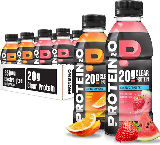 Protein2o 2-in-1 Clear Whey Protein & Electrolyte Beverage, 20g Protein, Gluten-Free, Keto, 16.9 fl oz Bottles (12 Count Variety Pack)