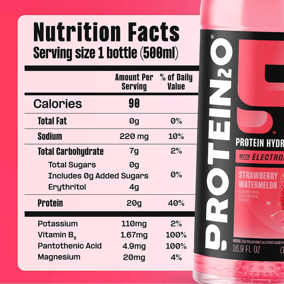Protein2o 2-in-1 Clear Whey Protein & Electrolyte Beverage, 20g Protein, Gluten-Free, Keto, 16.9 fl oz Bottles (12 Count Variety Pack)