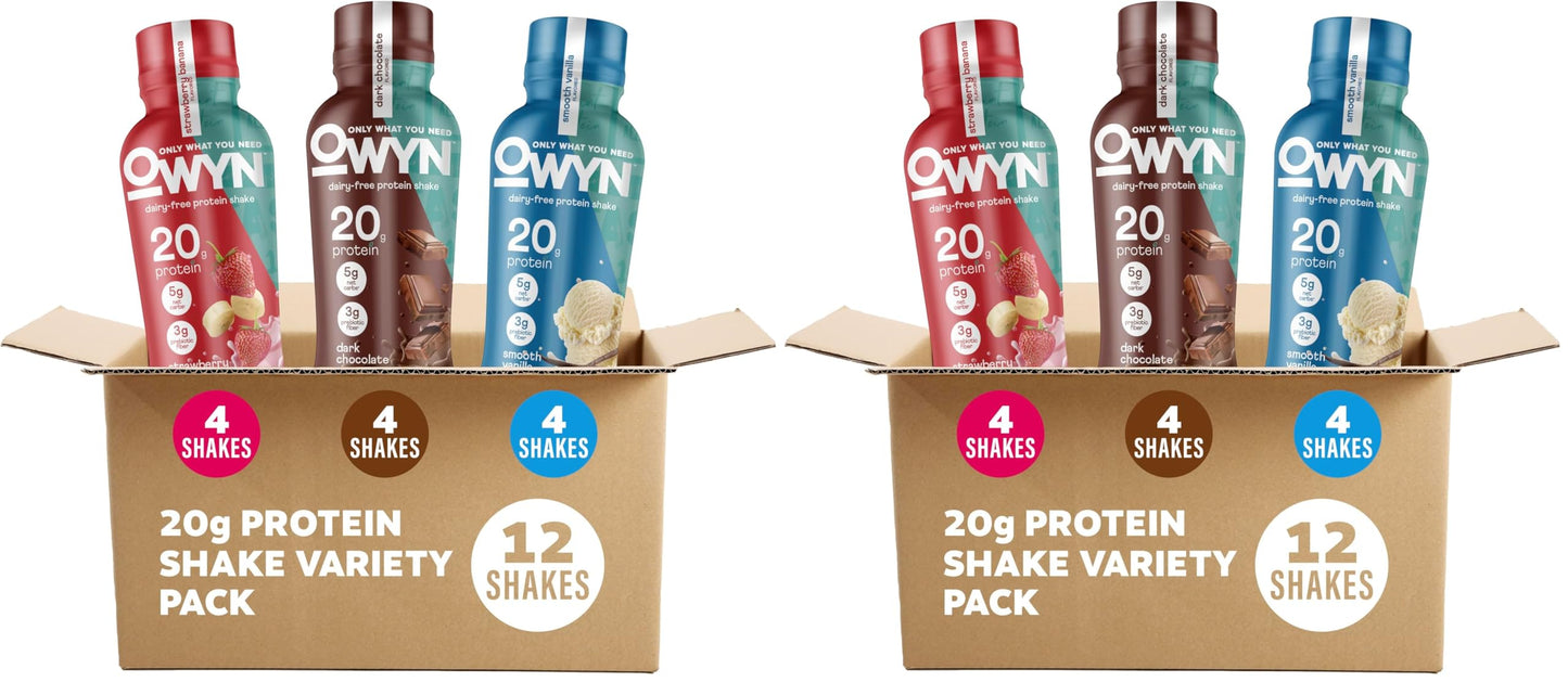 OWYN Only What You Need Dark Chocolate Flavored Protein Shake, 20g Protein, 4g Sugar, 3g Fiber, Dairy Free, Plant Based Protein Drink 12 Count