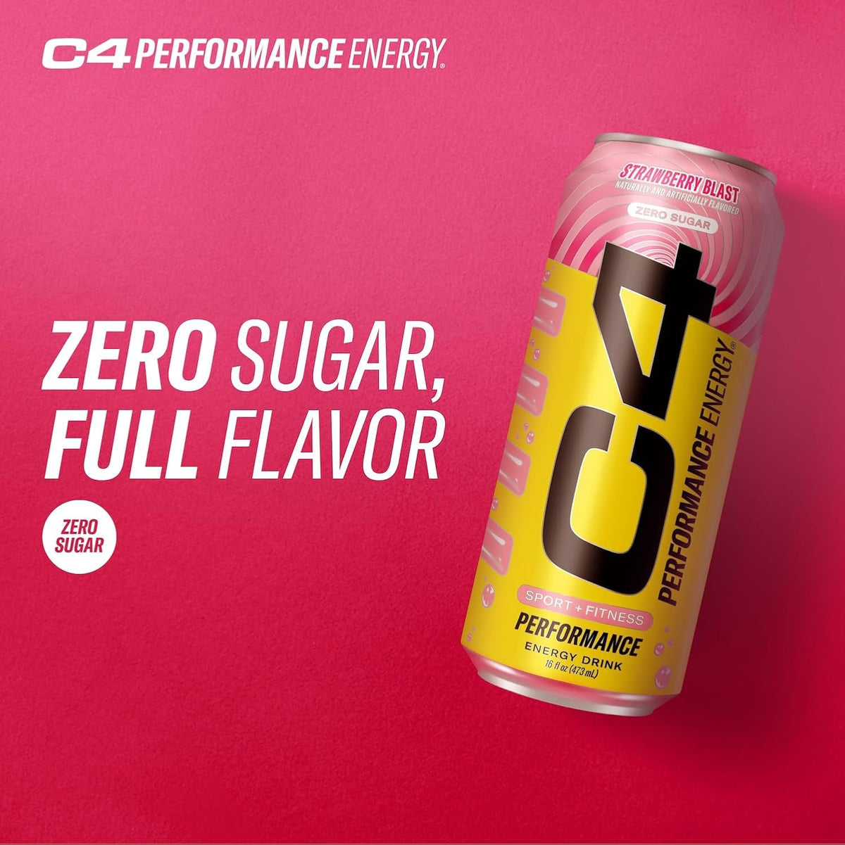 C4 Performance Energy Drink | Strawberry Blast | Zero Sugar Carbonated Preworkout Energy | 200mg Caffeine with Beta Alanine | 16 Fl Oz (24 Pack)
