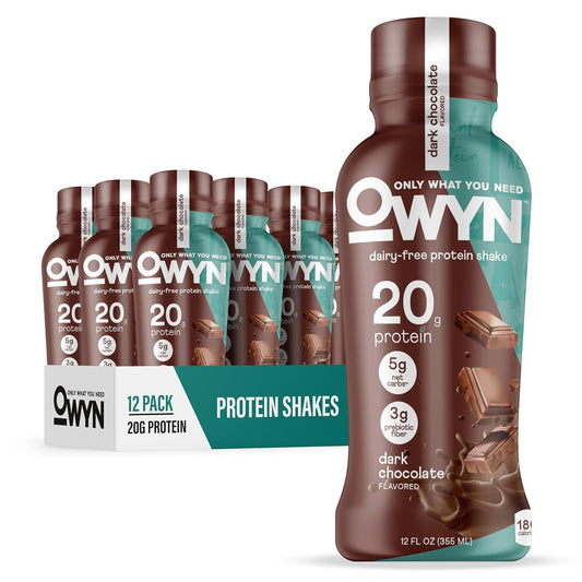 OWYN Only What You Need Dark Chocolate Flavored Protein Shake, 20g Protein, 4g Sugar, 3g Fiber, Dairy Free, Plant Based Protein Drink 12 Count