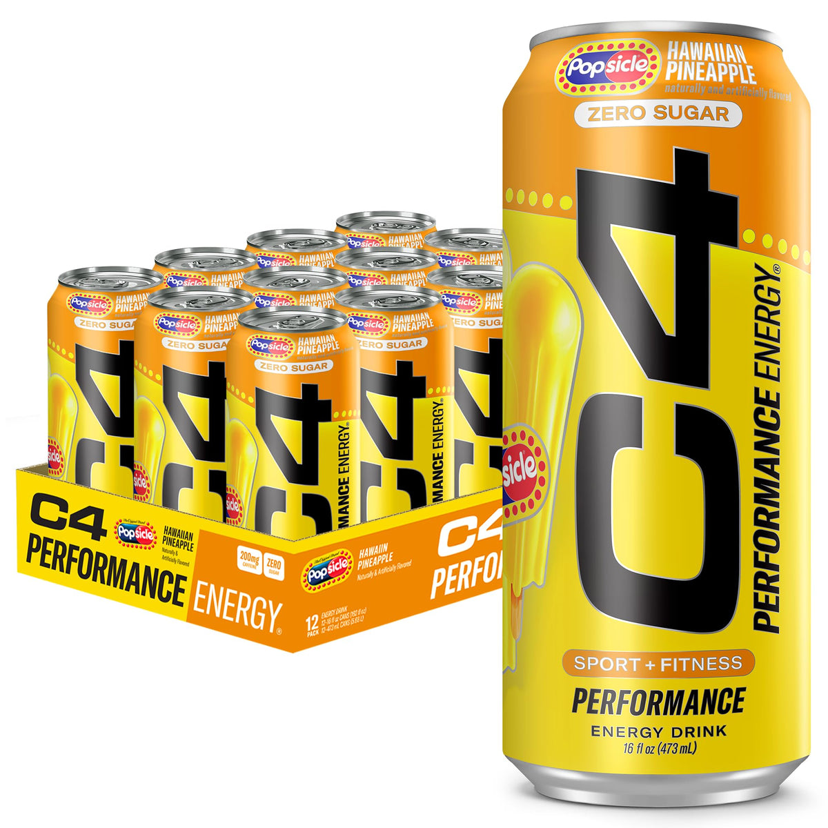 C4 Performance Energy Drink | Strawberry Blast | Zero Sugar Carbonated Preworkout Energy | 200mg Caffeine with Beta Alanine | 16 Fl Oz (24 Pack)