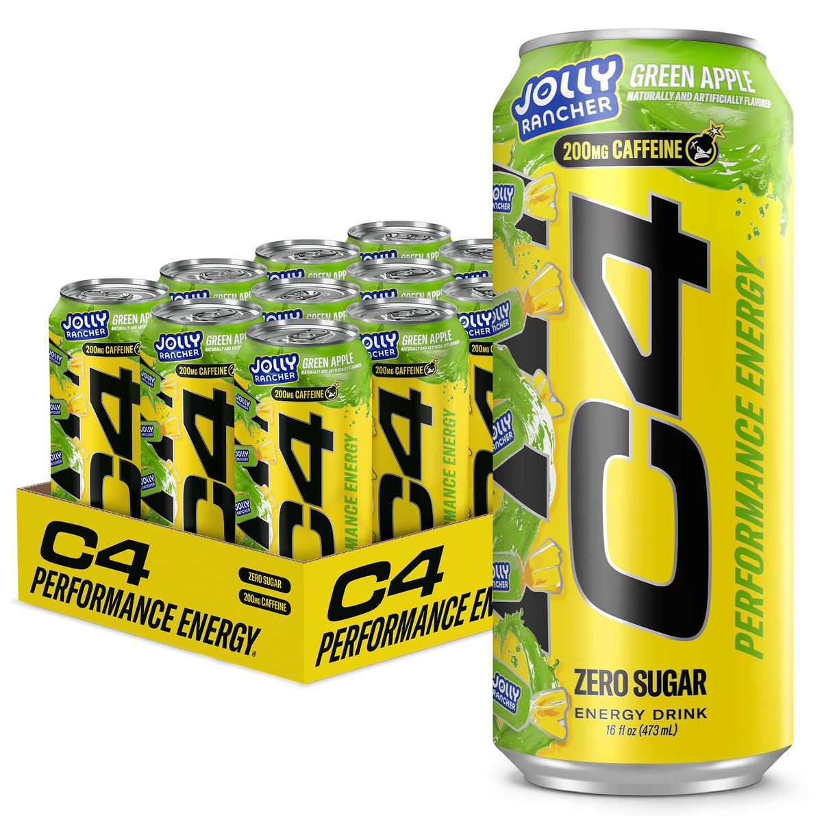 C4 Performance Energy Drink | Strawberry Blast | Zero Sugar Carbonated Preworkout Energy | 200mg Caffeine with Beta Alanine | 16 Fl Oz (24 Pack)
