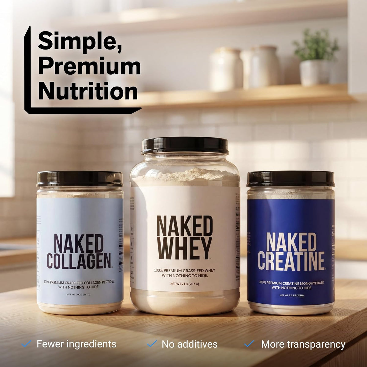 NAKED Whey 2LB 100% Grass Fed Whey Protein Powder - Only 1 Ingredient, Unflavored Whey Protein, NSF Certified, Undenatured, Gluten Free, Soy Free, No GMOs, No Preservatives