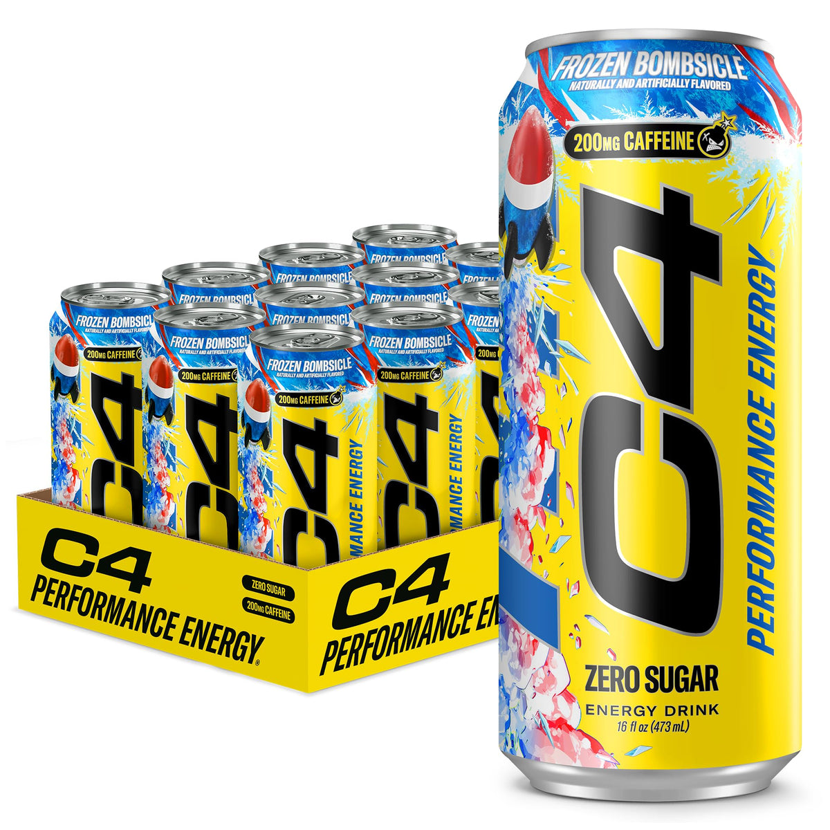 C4 Performance Energy Drink | Strawberry Blast | Zero Sugar Carbonated Preworkout Energy | 200mg Caffeine with Beta Alanine | 16 Fl Oz (24 Pack)