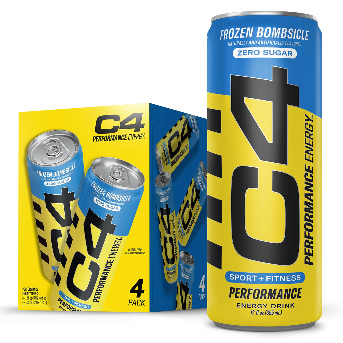 C4 Performance Energy Drink | Strawberry Blast | Zero Sugar Carbonated Preworkout Energy | 200mg Caffeine with Beta Alanine | 16 Fl Oz (24 Pack)