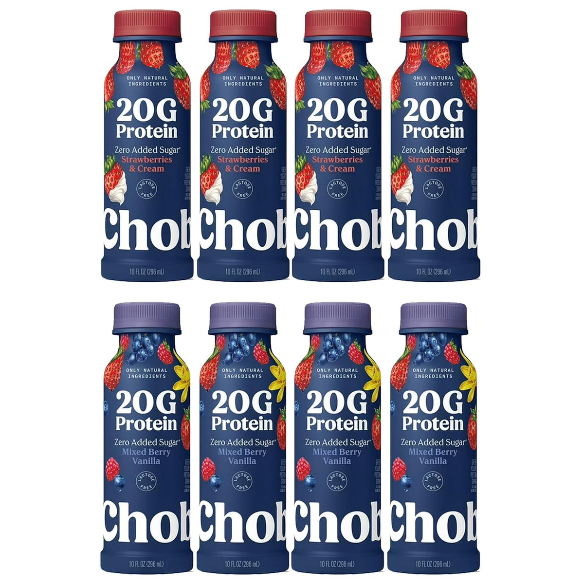 Greek Yogurt Protein Drink, Low Fat, 20g Protein per Bottle, Variety Pack, Strawberry Cream and Mixed Berry Vanilla Flavors 10 fl oz, 8 Count