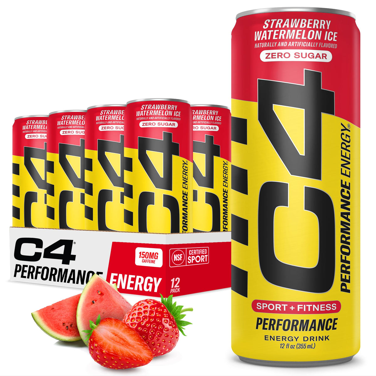 C4 Performance Energy Drink | Strawberry Blast | Zero Sugar Carbonated Preworkout Energy | 200mg Caffeine with Beta Alanine | 16 Fl Oz (24 Pack)
