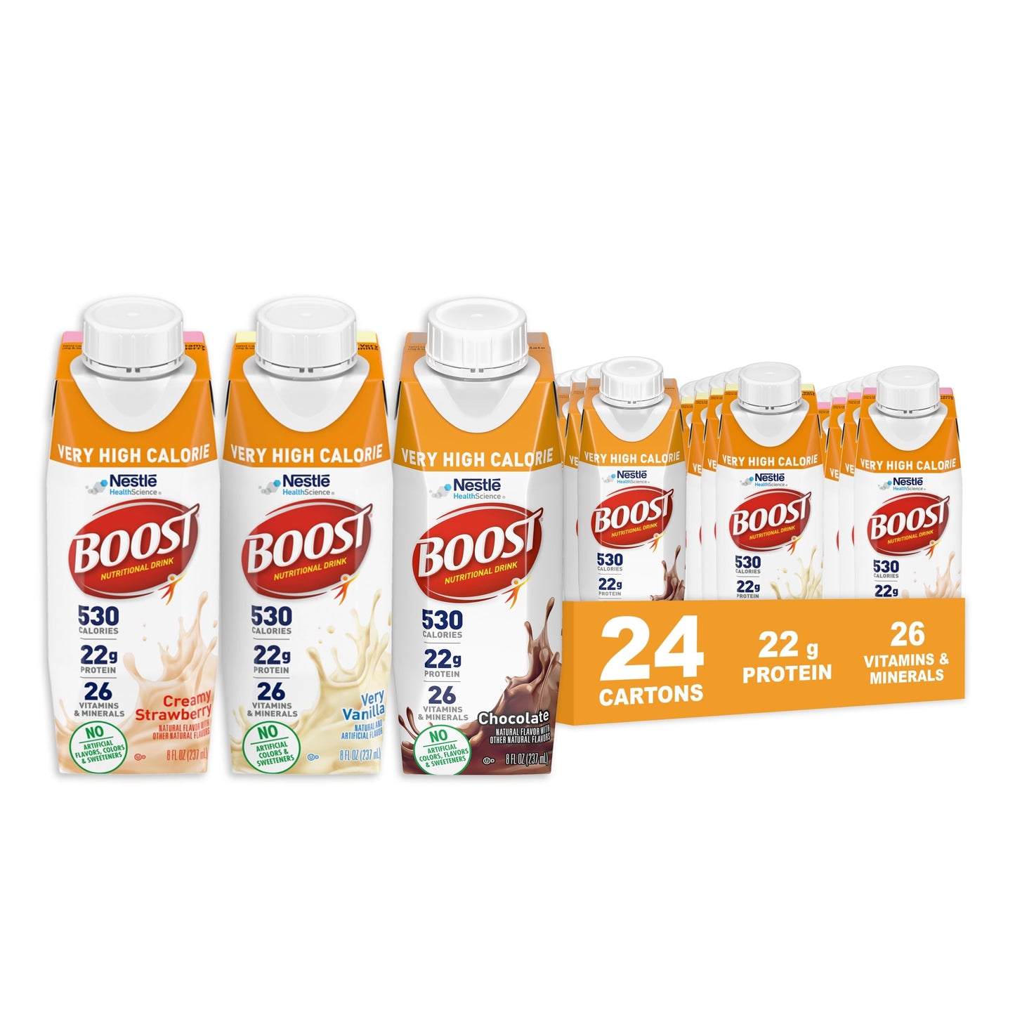 BOOST Very High Calorie Nutritional Drink – Helps Weight Gain & Maintenance - 530 Calories - 26 Vitamins & Minerals - 22 g Protein - Calorie-Dense Nutritional Drink - Chocolate - 8 fl oz (Pack of 24)
