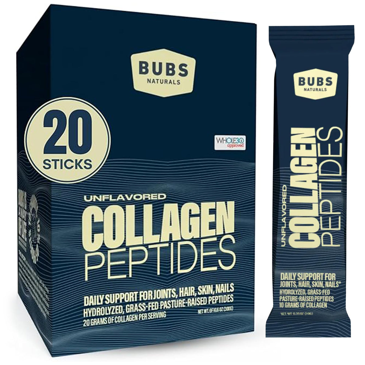 BUBS Naturals Collagen Peptides Powder, Collagen for Women & Men, Hydrolyzed Peptides, Unflavored Pasture Raised Grass Fed, Paleo Keto Friendly, Supports Hair Skin & Joint Health (20 oz) 28 Servings
