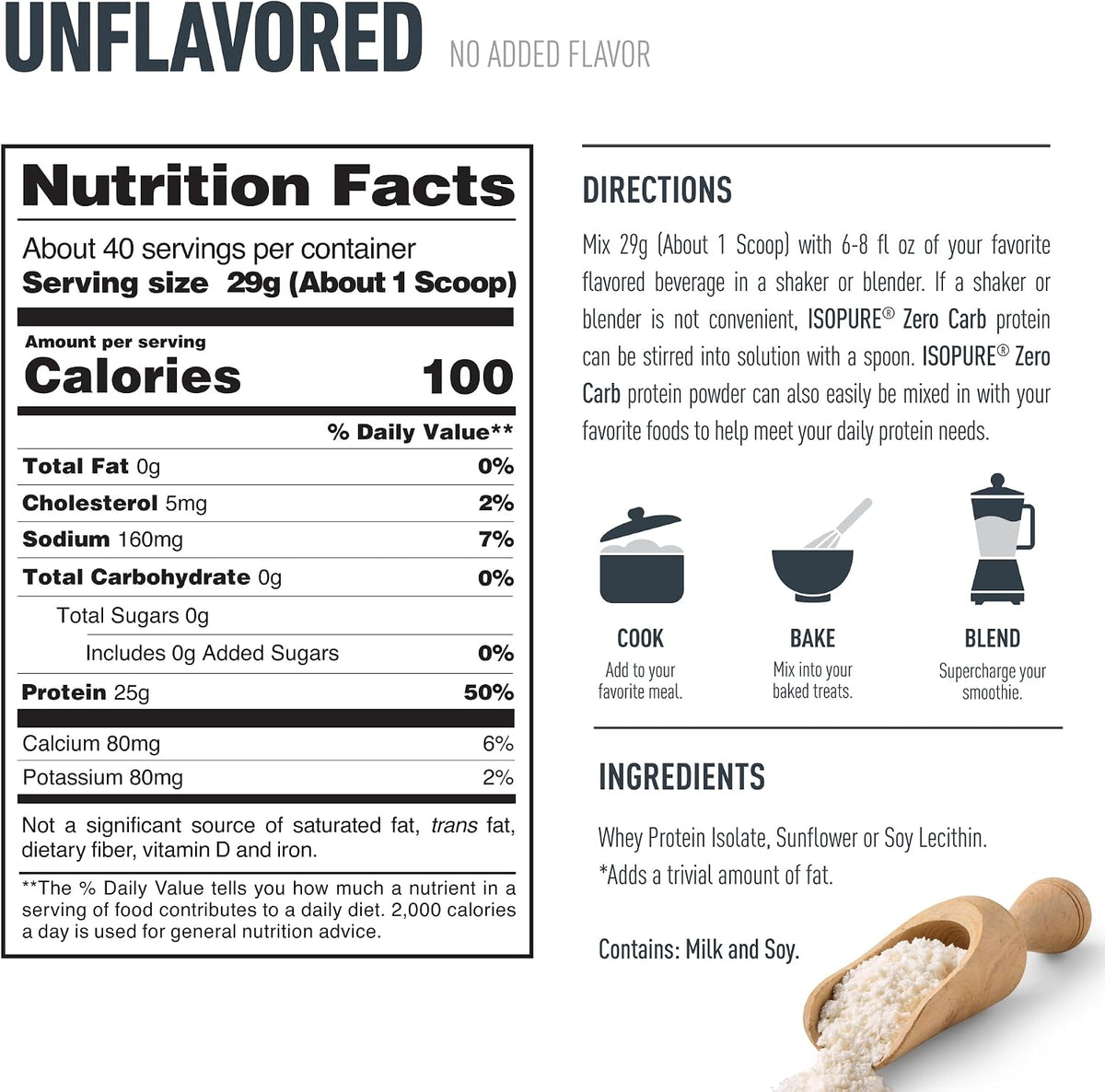 Isopure Zero Carb Whey Isolate Protein Powder, Unflavored 2.5 LB