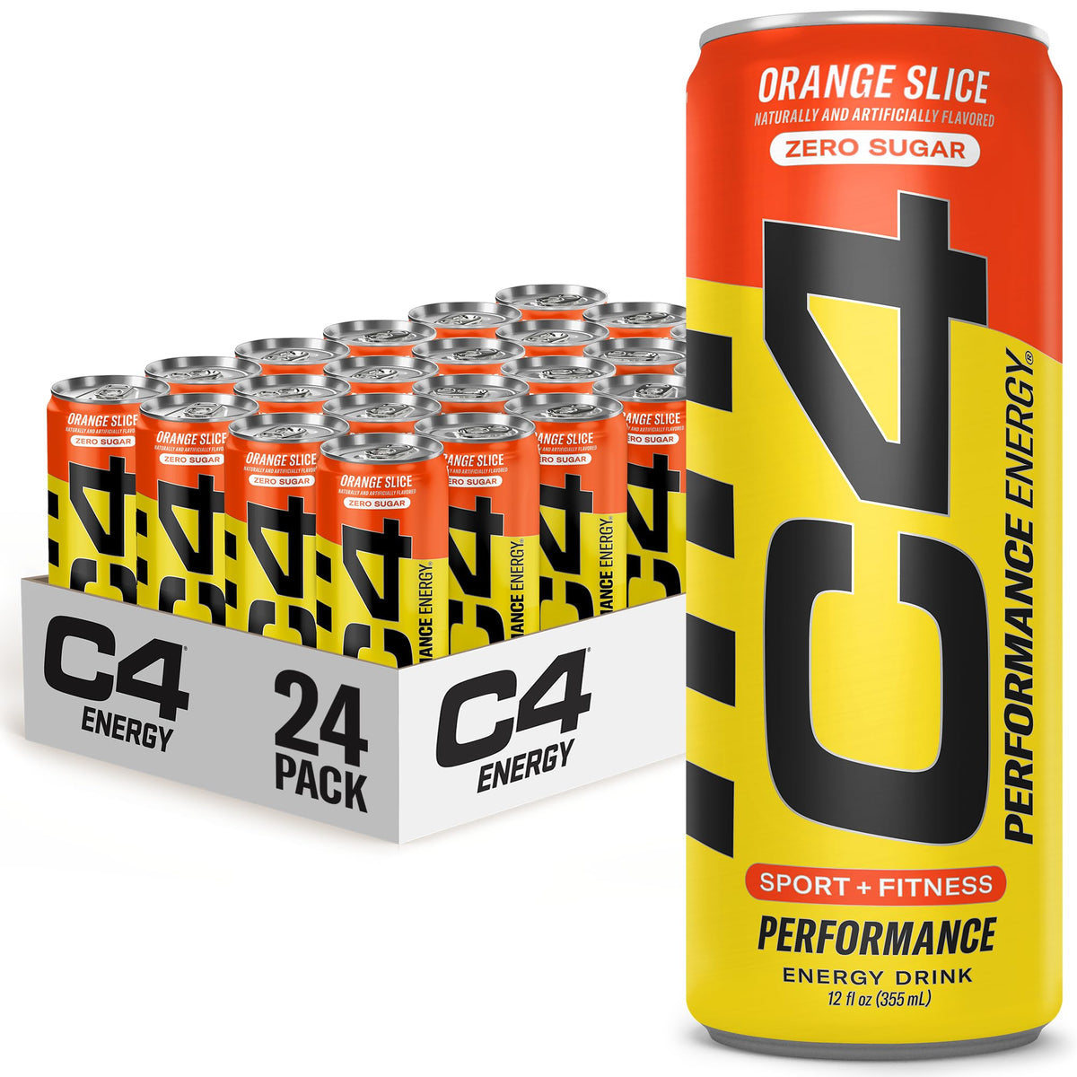 C4 Performance Energy Drink | Strawberry Blast | Zero Sugar Carbonated Preworkout Energy | 200mg Caffeine with Beta Alanine | 16 Fl Oz (24 Pack)