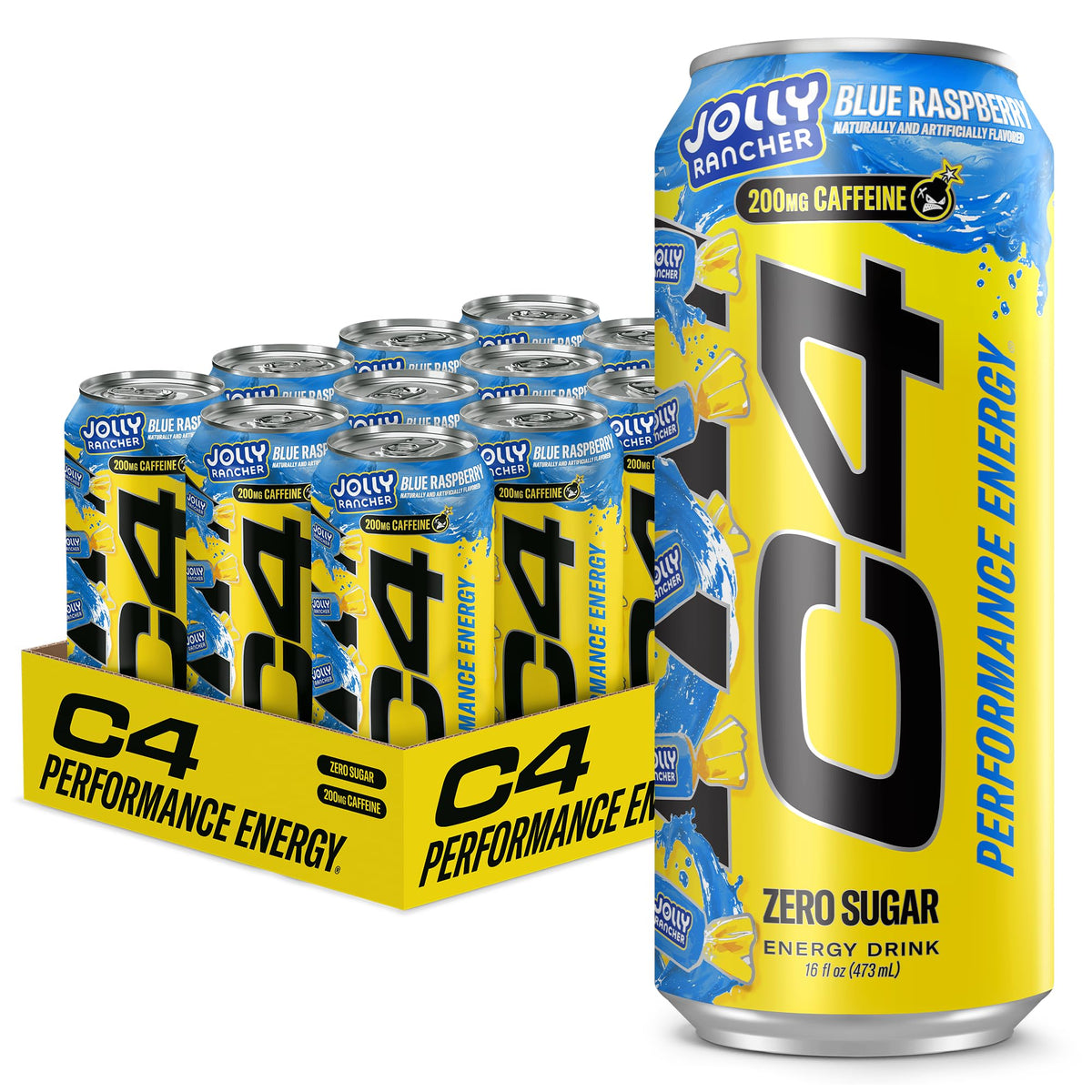 C4 Performance Energy Drink | Strawberry Blast | Zero Sugar Carbonated Preworkout Energy | 200mg Caffeine with Beta Alanine | 16 Fl Oz (24 Pack)