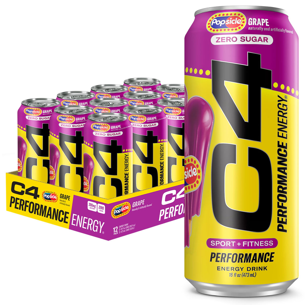 C4 Performance Energy Drink | Strawberry Blast | Zero Sugar Carbonated Preworkout Energy | 200mg Caffeine with Beta Alanine | 16 Fl Oz (24 Pack)
