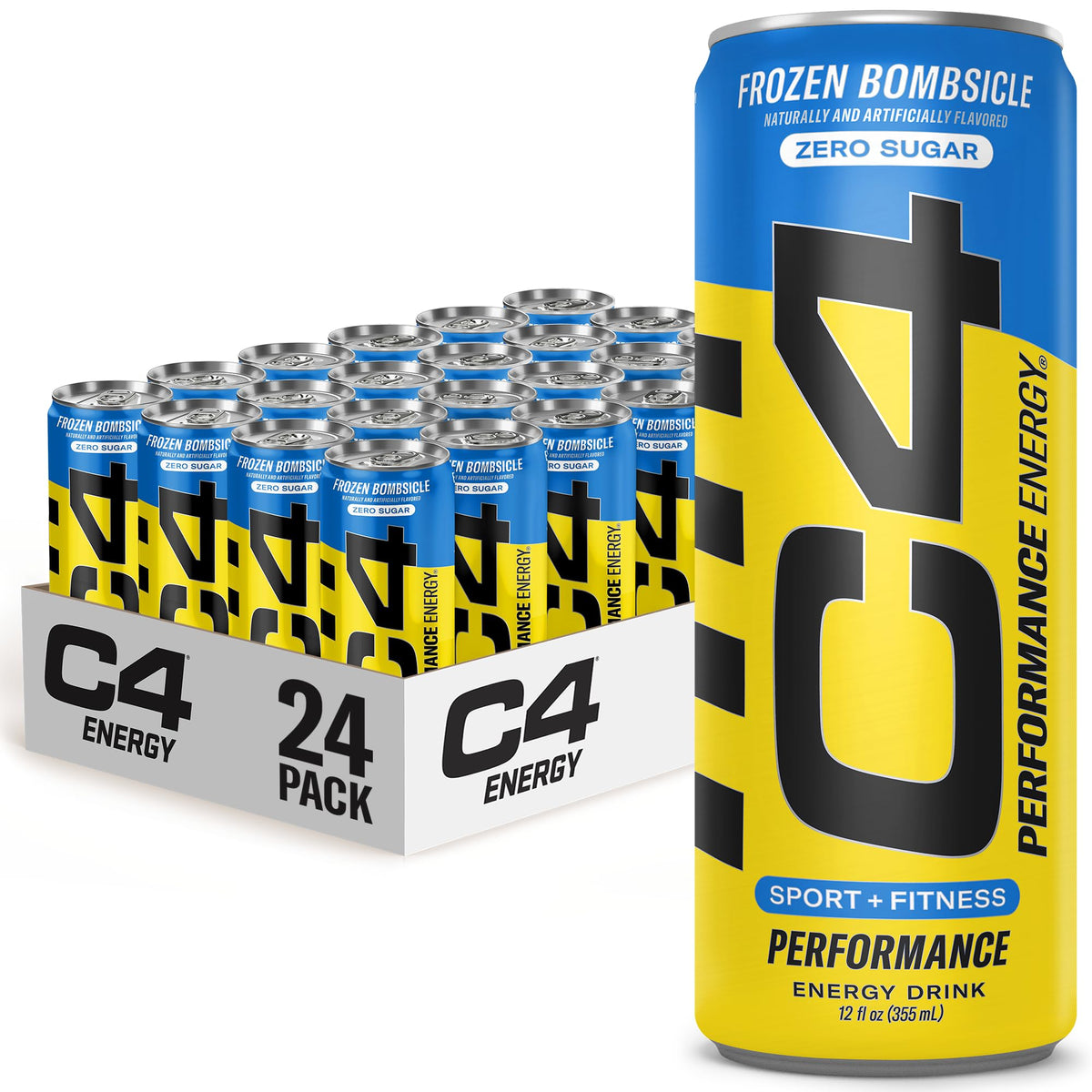 C4 Performance Energy Drink | Strawberry Blast | Zero Sugar Carbonated Preworkout Energy | 200mg Caffeine with Beta Alanine | 16 Fl Oz (24 Pack)