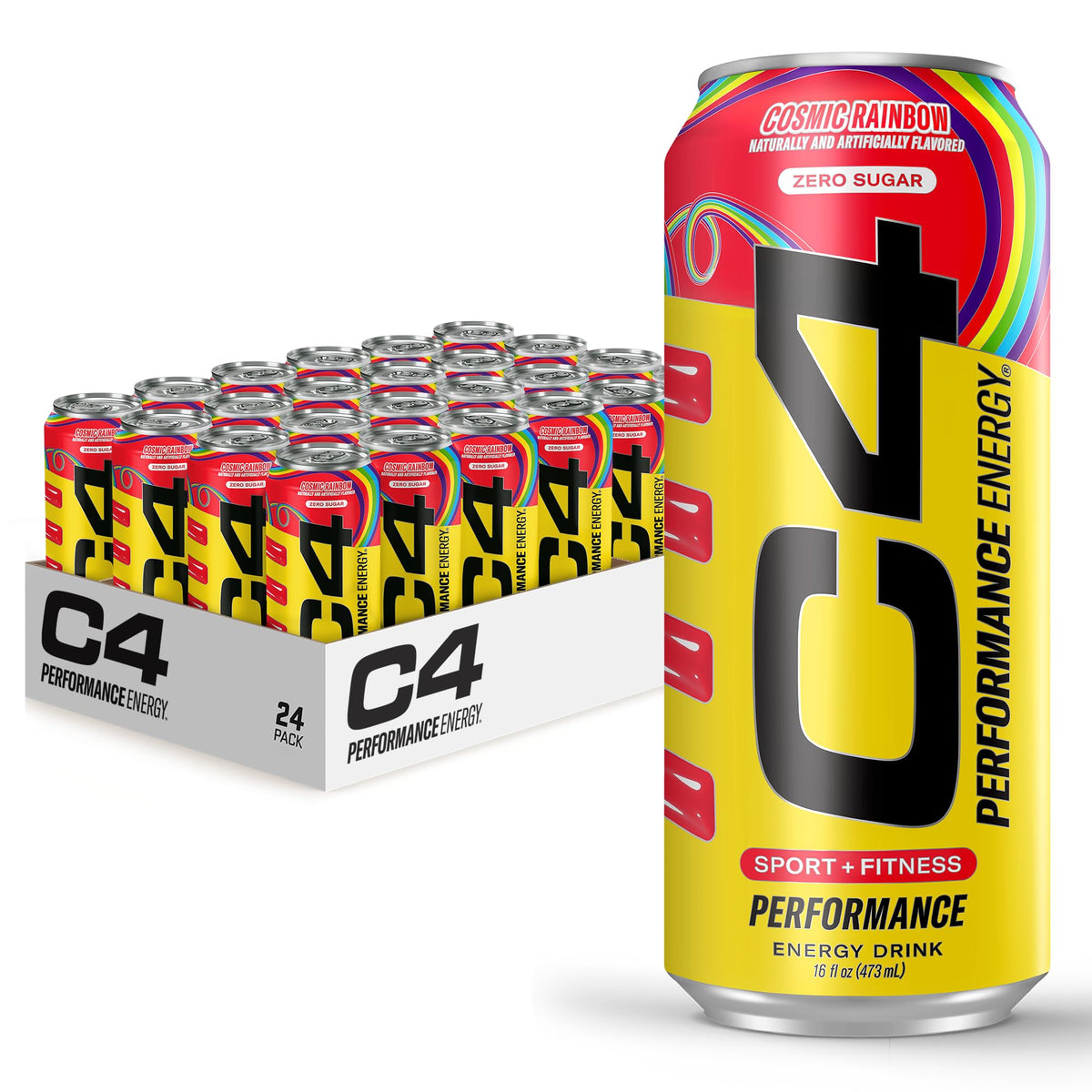 C4 Performance Energy Drink | Strawberry Blast | Zero Sugar Carbonated Preworkout Energy | 200mg Caffeine with Beta Alanine | 16 Fl Oz (24 Pack)