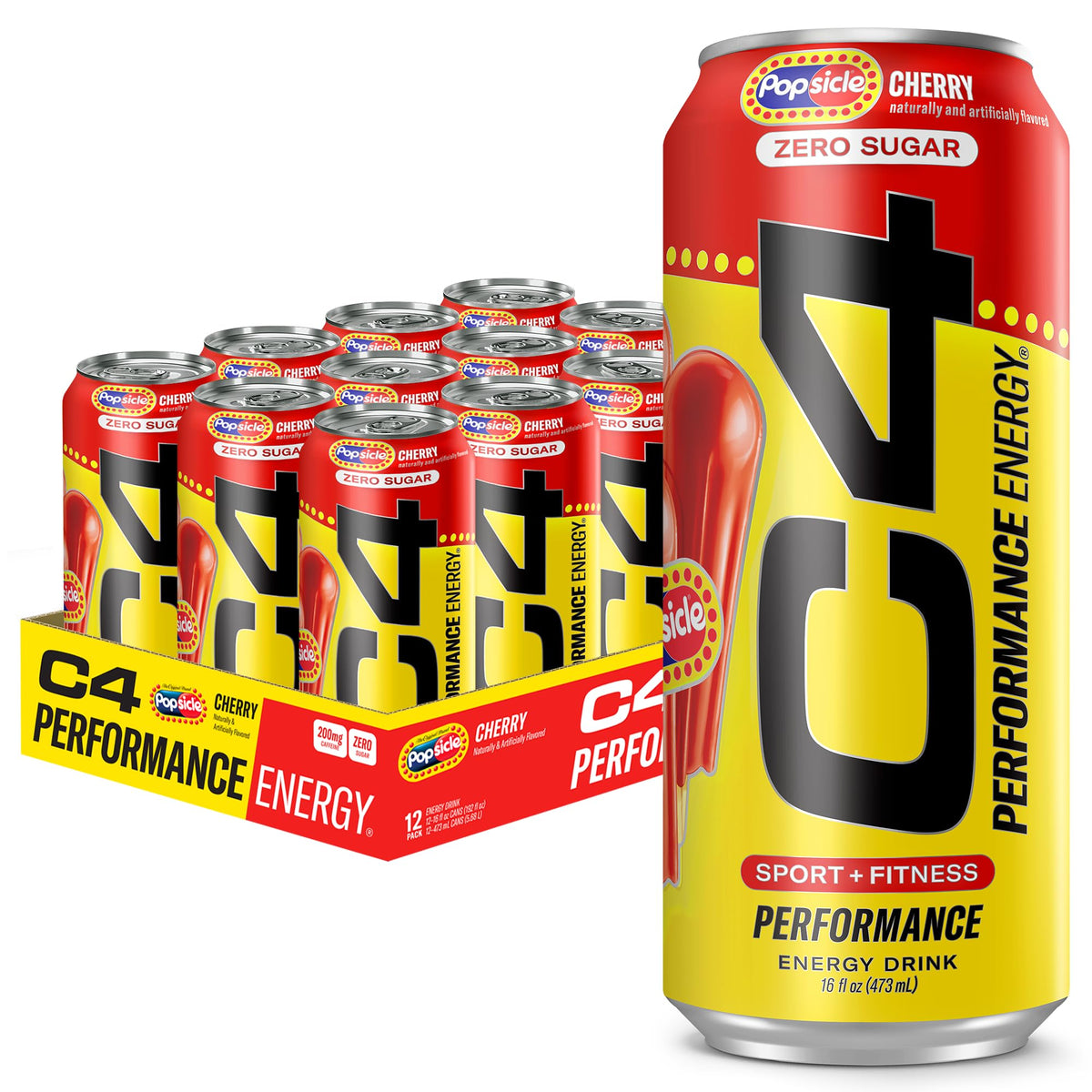 C4 Performance Energy Drink | Strawberry Blast | Zero Sugar Carbonated Preworkout Energy | 200mg Caffeine with Beta Alanine | 16 Fl Oz (24 Pack)