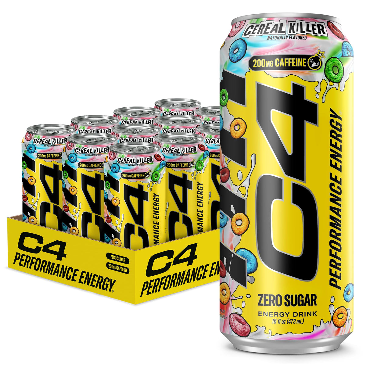 C4 Performance Energy Drink | Strawberry Blast | Zero Sugar Carbonated Preworkout Energy | 200mg Caffeine with Beta Alanine | 16 Fl Oz (24 Pack)