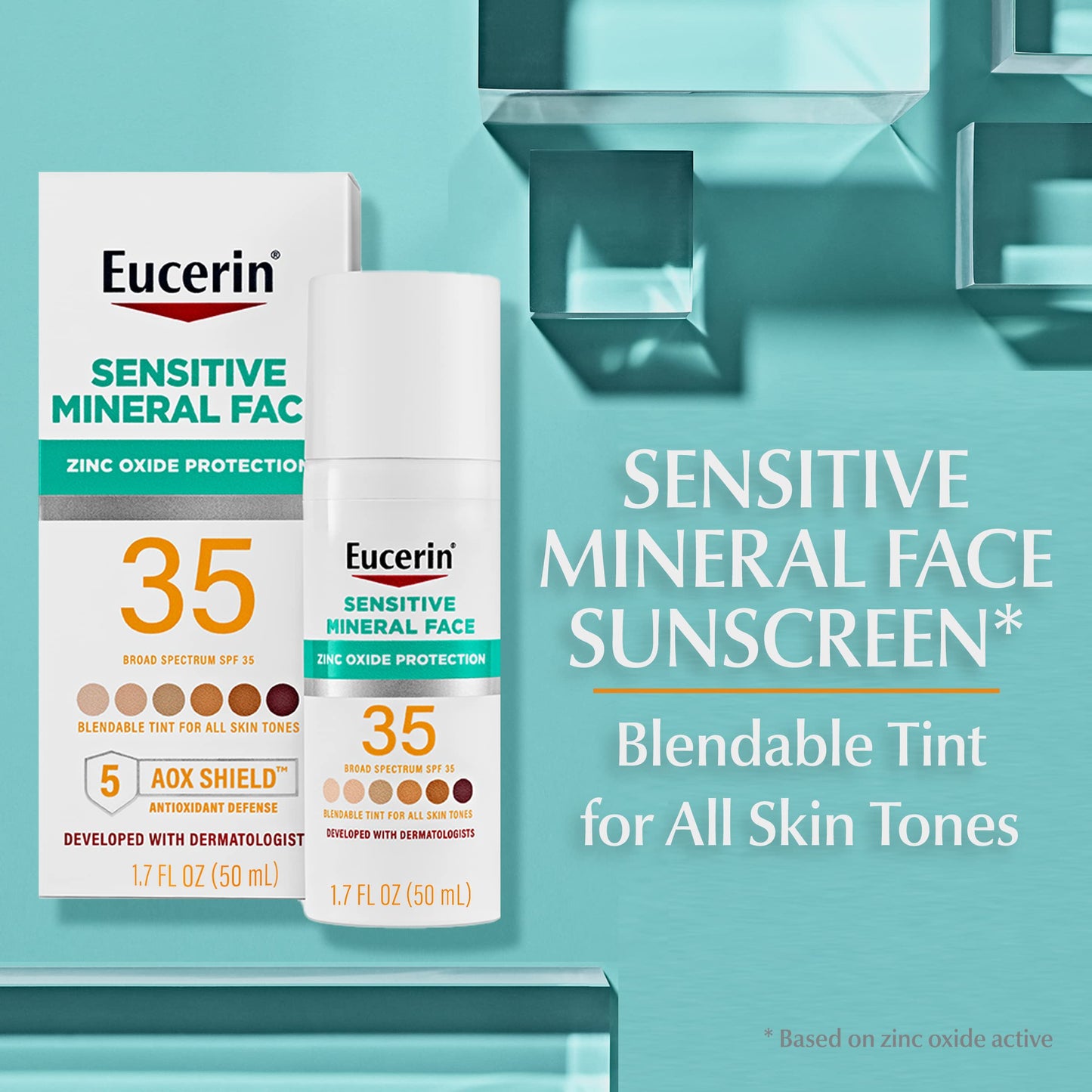 Eucerin Sun Tinted Sensitive Mineral Face Sunscreen Lotion SPF 35, Non-Comedogenic Mineral Sunscreen with Gentle Zinc Oxide Protection for Sensitive Skin, 1.7 Fl Oz Bottle