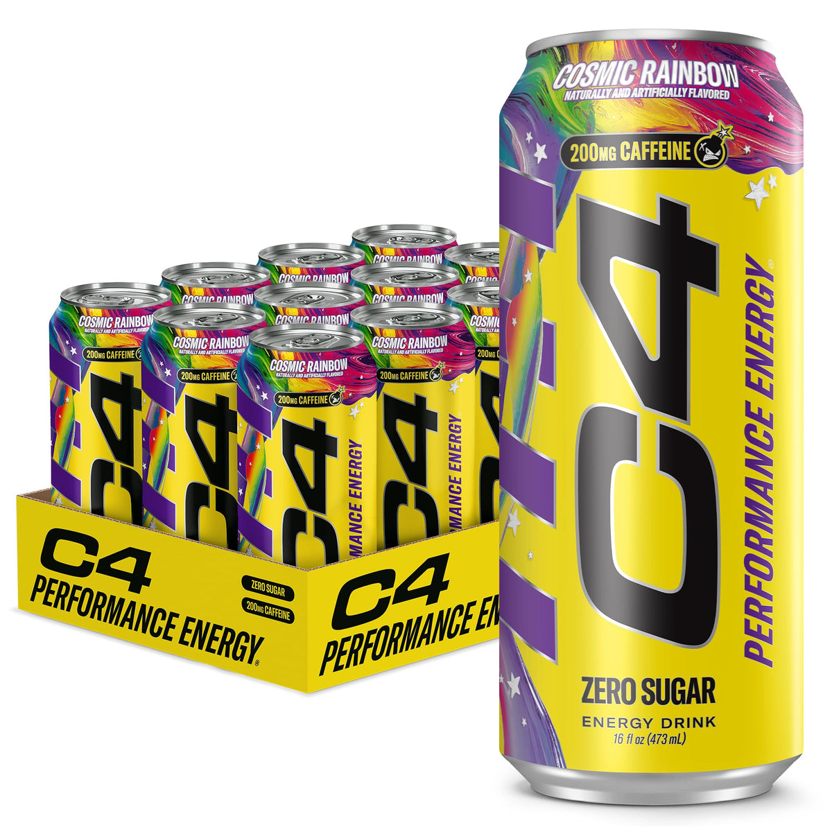 C4 Performance Energy Drink | Strawberry Blast | Zero Sugar Carbonated Preworkout Energy | 200mg Caffeine with Beta Alanine | 16 Fl Oz (24 Pack)