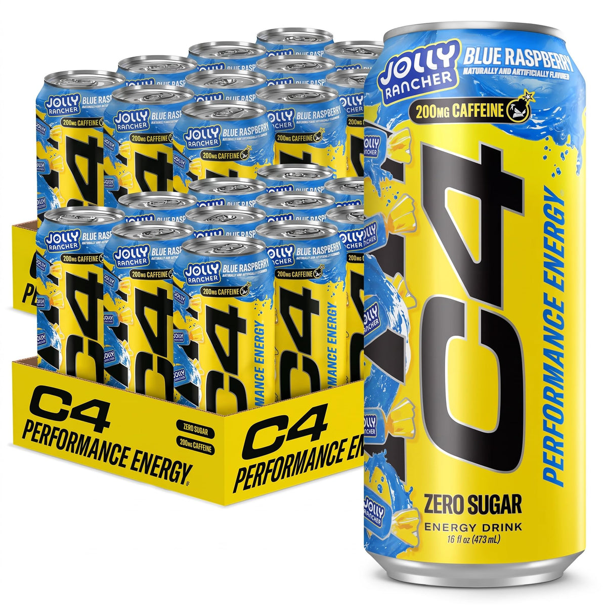 C4 Performance Energy Drink | Strawberry Blast | Zero Sugar Carbonated Preworkout Energy | 200mg Caffeine with Beta Alanine | 16 Fl Oz (24 Pack)